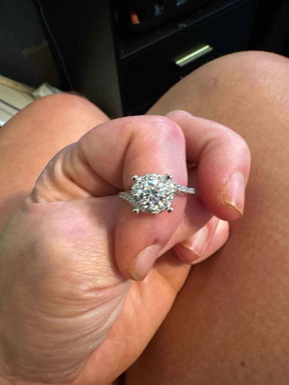 Charles & Colvard Round Brilliant Cut Moissanite Graduated Halo Engagement Ring